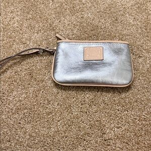 Coach Metallic Silver and Tan Wristlet